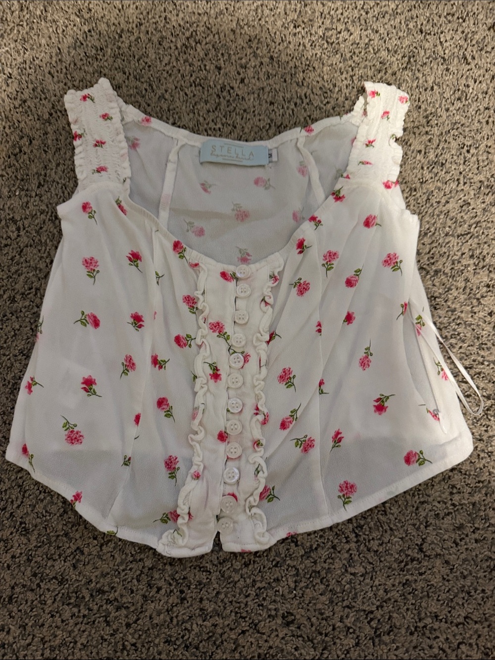 Stella Laguna Beach White Crop Top with Pink Floral Print